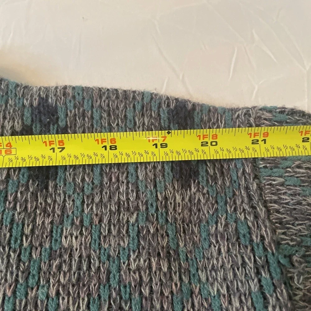 London Fog Sweater Men Large Grey Blue Fair Isle Wool Blend Crewneck Made in USA